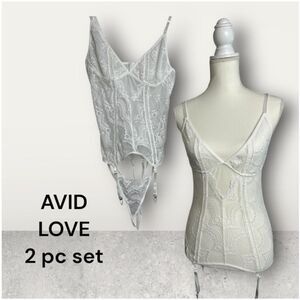 Avid Love white stretch lace garter 2 pc set #lingerie